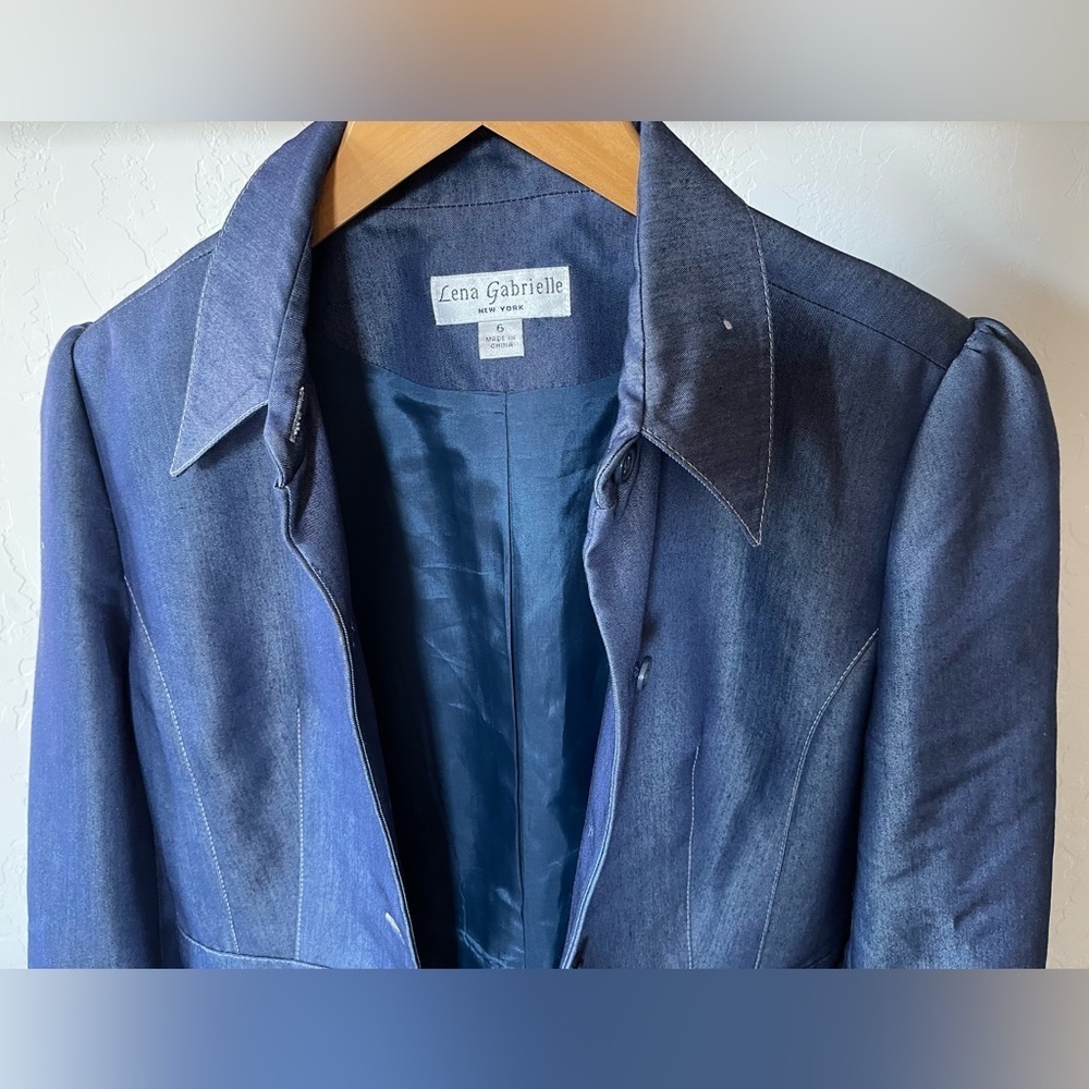 Lena Gabrielle|Blue Denim Boyfriend Blazer, Structured look•••Business Casual - Picture 4 of 14
